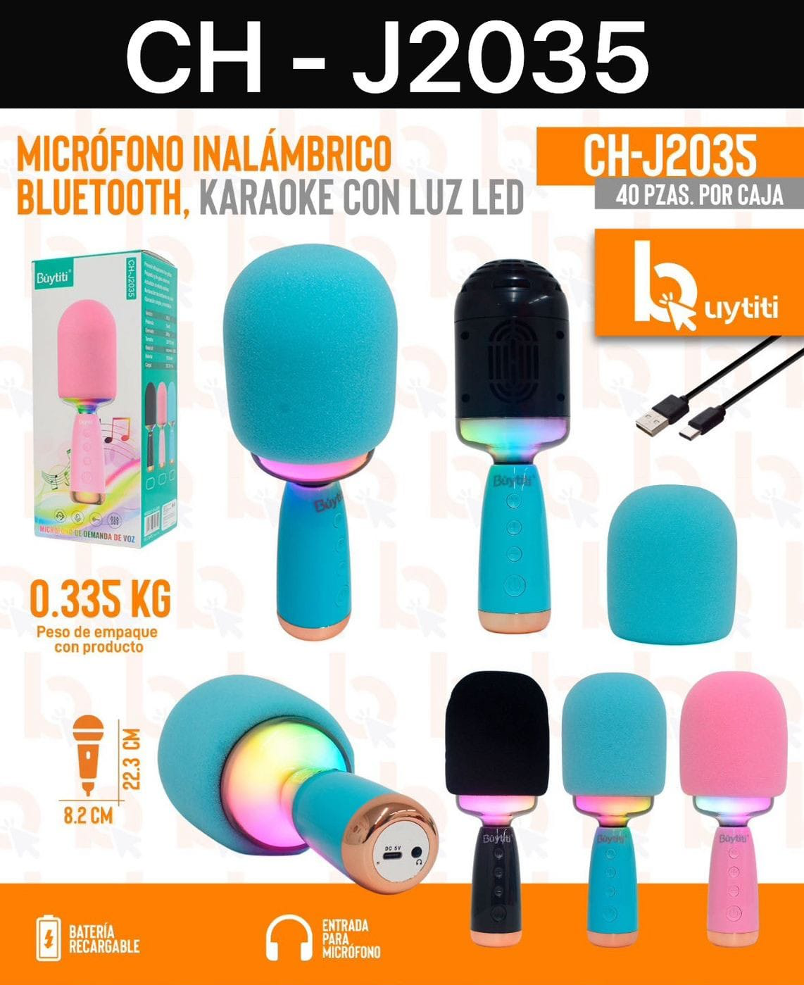 MICRÓFONO INALÁMBRICO BLUETOOTH KARAOKE CON LUZ LED CH-J2035